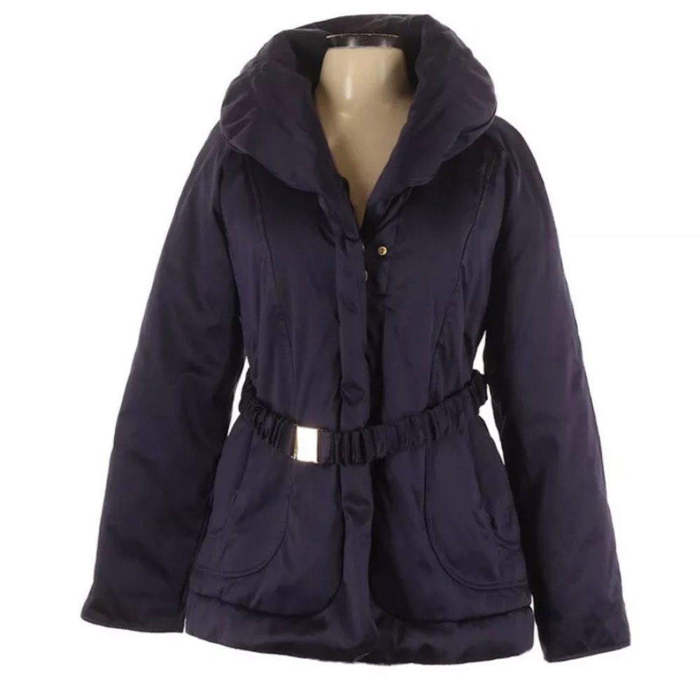 ELIE TAHARI Purple Belted Puffer Parka